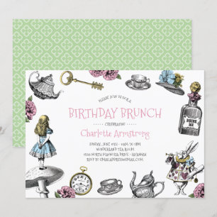 Wonderland roze en groene verjaardagsbrunch kaart