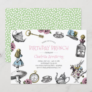 Wonderland roze en groene verjaardagsbrunch kaart