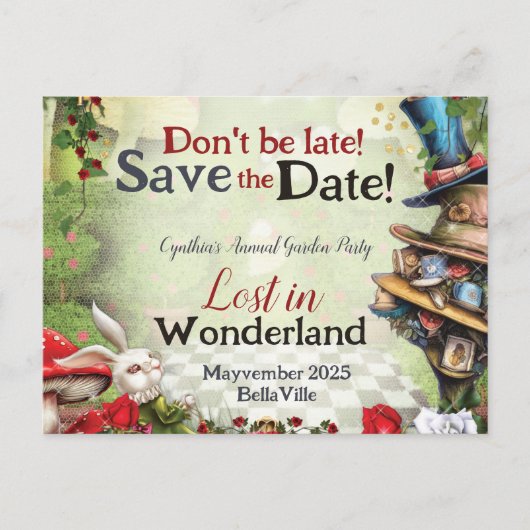 Wonderland Save the Date Ansichtkaart Briefkaart (Voorkant)