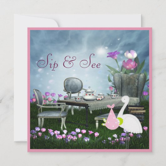 Wonderland Sip & See Baby shower Kaart (Voorkant)