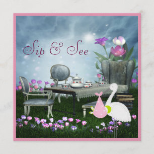 Wonderland Sip & See Baby shower Kaart