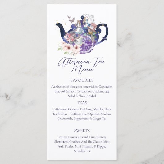 Wonderland Sprookje Huwelijk Middag Tea Party Menu (Voorkant)