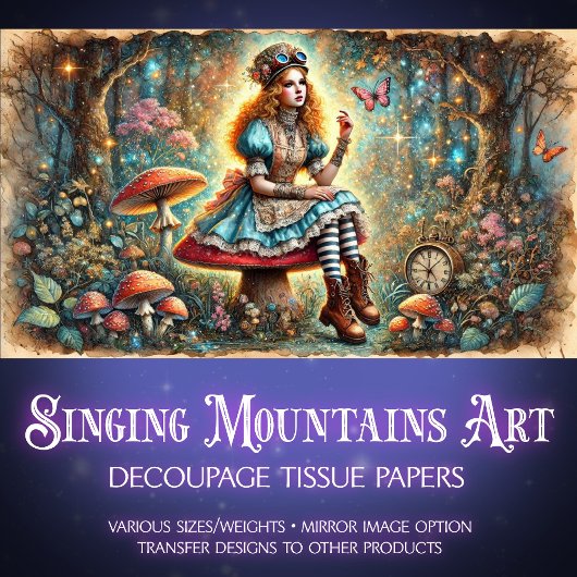 Wonderland Steampunk Alice Fantasy Art Decoupage Tissuepapier
