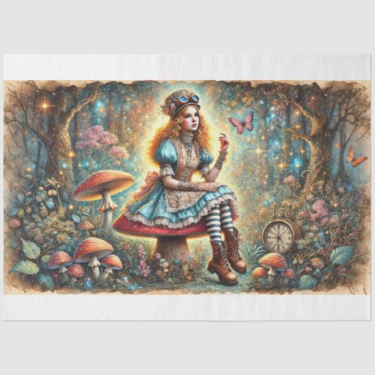 Wonderland Steampunk Alice Fantasy Art Decoupage Tissuepapier (Voorkant)