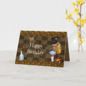 Wonderland Steampunk Birthday Party Kaart (Gele Bloem)
