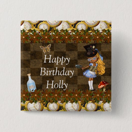 Wonderland Steampunk Birthday Party Vierkante Button 5,1 Cm (Voorkant)