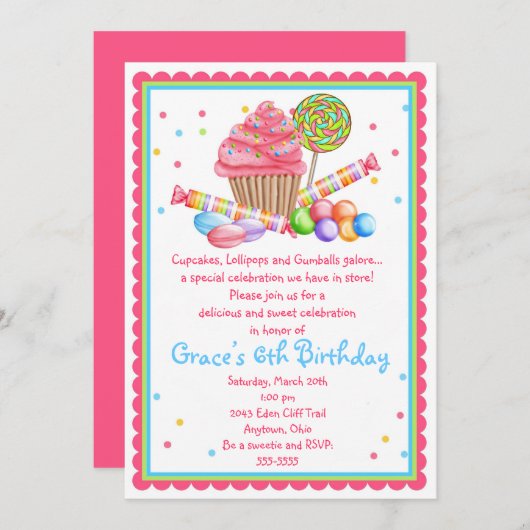 Wonderland Sweet Shop Cupcake Snoep nodigt uit Kaart (Voorkant / Achterkant)