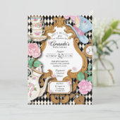 Wonderland Tea Party Birthday Invitation Kaart (Staand voorkant)