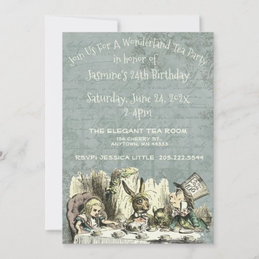  Wonderland Tea Party Birthday nodigt uit Kaart (Voorkant)