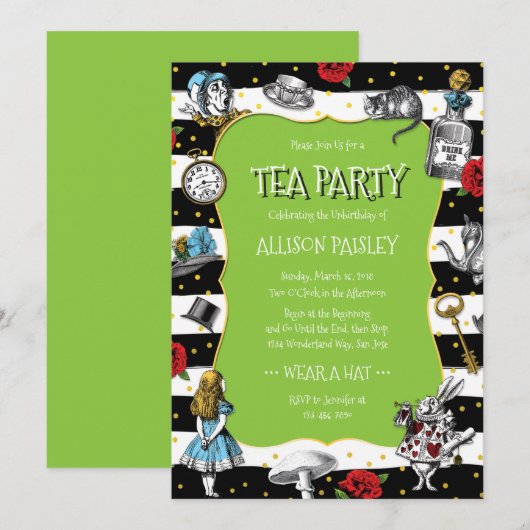 Wonderland Tea Party Lime Green Kaart (Voorkant / Achterkant)