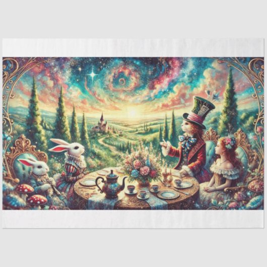 Wonderland Tea Party Magical Fantasy Decoupage Tissuepapier (Voorkant)