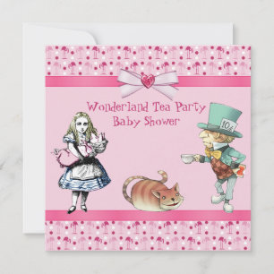 Wonderland Tea Party Pink Flamingos Baby shower Kaart