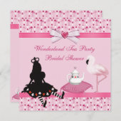 Wonderland Tea Party Pink Flamingos Vrijgezellenfe Kaart (Voorkant / Achterkant)