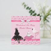 Wonderland Tea Party Pink Flamingos Vrijgezellenfe Kaart (Staand voorkant)