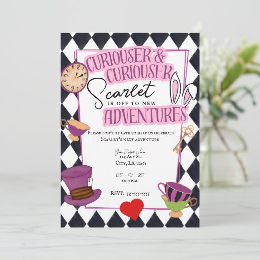 Wonderland Tea Party voor Afstuderen Feestdagenkaart (Staand voorkant)