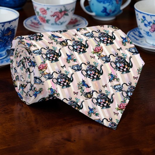 Wonderland Teapot Pattern Necktie Tie Stropdas