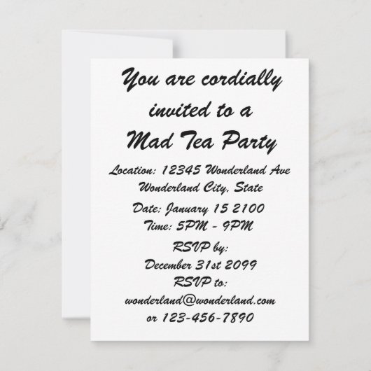 Wonderland The Mad Tea Party Alice Mad Hatter Kaart (Achterkant)