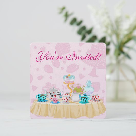 Wonderland-theepartij bruiloftsuitnodiging kaart (Staand voorkant)