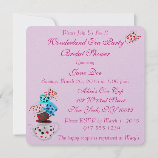 Wonderland-theepartij bruiloftsuitnodiging kaart (Achterkant)