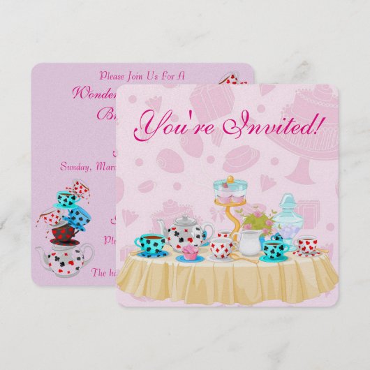 Wonderland-theepartij bruiloftsuitnodiging kaart (Voorkant / Achterkant)