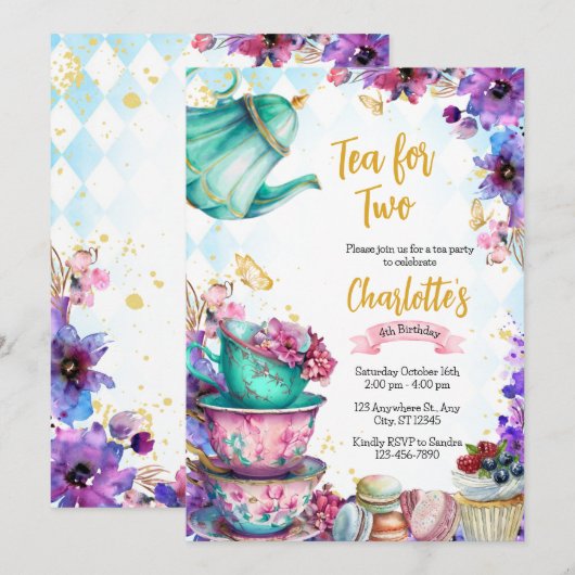 Wonderland-theepartij uitnodiging (Voorkant / Achterkant)