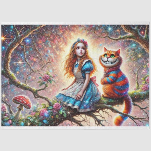 Wonderland Treetop Alice Cheshire Cat Decoupage Tissuepapier (Voorkant)