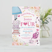 Wonderland Verjaardag 4e Tea Party Vier Meisjes Kaart (Staand voorkant)