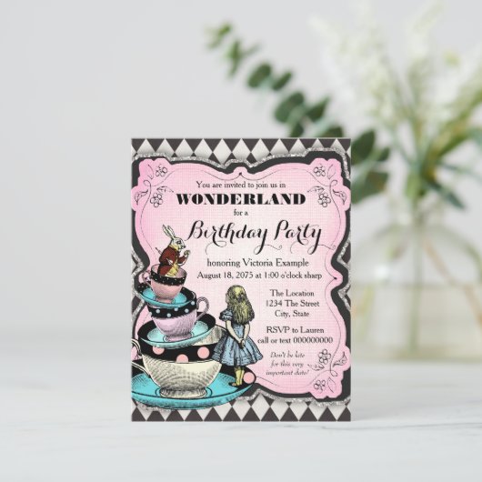  Wonderland verjaardagsfeest Kaart (Staand voorkant)