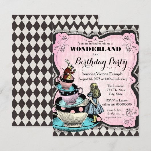  Wonderland verjaardagsfeest Kaart (Voorkant / Achterkant)