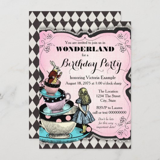  Wonderland verjaardagsfeest Kaart (Voorkant / Achterkant)