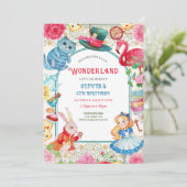 Wonderland verjaardagsuitnodiging bedankkaart (Staand voorkant)