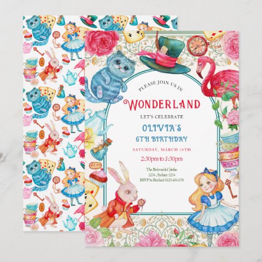 Wonderland verjaardagsuitnodiging bedankkaart (Voorkant / Achterkant)