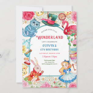 Wonderland verjaardagsuitnodiging bedankkaart