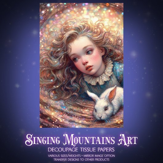 Wonderland Whimsy Alice and Rabbit Decoupage Tissuepapier