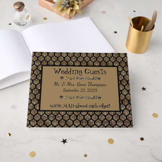Wonderland Whimsy Black, Gold Wedding Guestbook Gastenboek (Voorkant open)