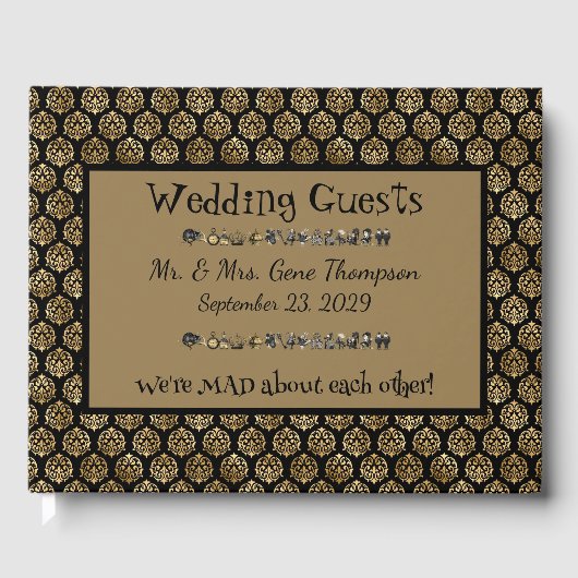 Wonderland Whimsy Black, Gold Wedding Guestbook Gastenboek (Voorkant)