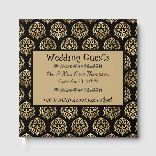 Wonderland Whimsy Black, Gold Wedding Guestbook Gastenboek (Voorkant)