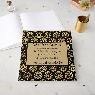 Wonderland Whimsy Black, Gold Wedding Guestbook Gastenboek