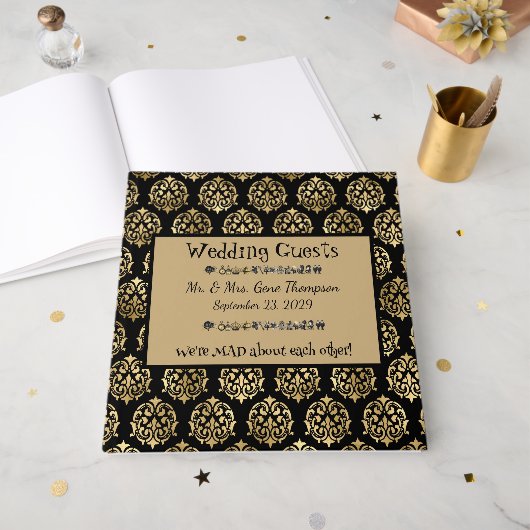 Wonderland Whimsy Black, Gold Wedding Guestbook Gastenboek (Voorkant open)