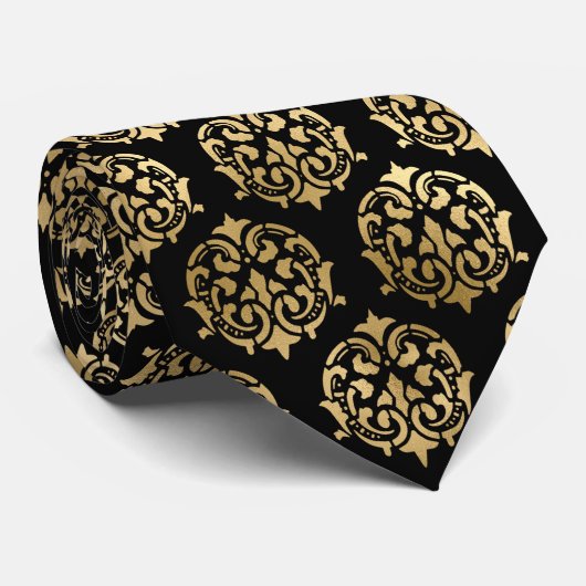 Wonderland Whimsy Black, gouden bruiloft Stropdas (Opgerold)