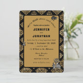 Wonderland Whimsy Gold, Black Wedding Invitation Kaart (Staand voorkant)