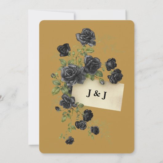 Wonderland Whimsy Gold, Black Wedding Invitation Kaart (Achterkant)