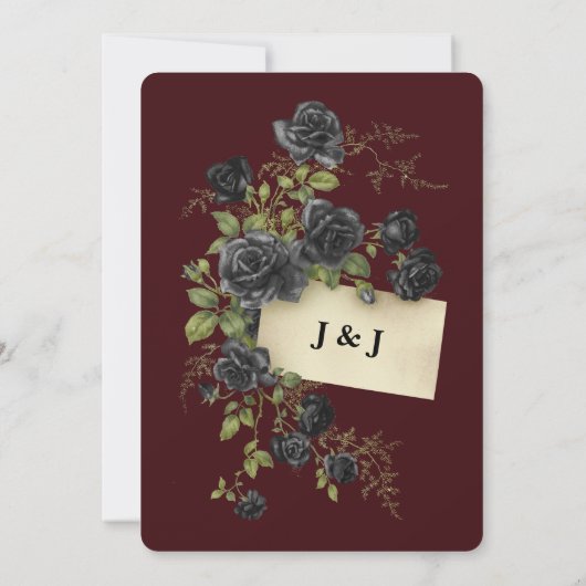 Wonderland Whimsy Gold, Black Wedding Invitation Kaart (Achterkant)