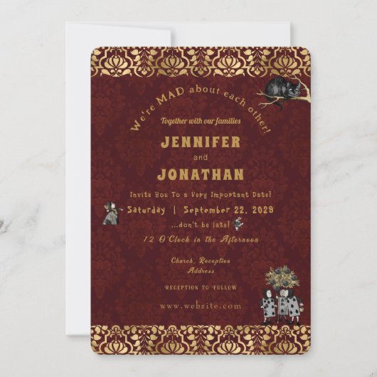 Wonderland Whimsy Gold, Black Wedding Invitation Kaart (Voorkant)