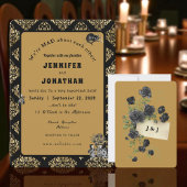 Wonderland Whimsy Gold, Black Wedding Invitation Kaart