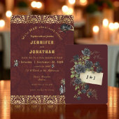 Wonderland Whimsy Gold, Black Wedding Invitation Kaart