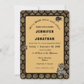 Wonderland Whimsy Gold, Black Wedding Invitation Kaart (Voorkant)
