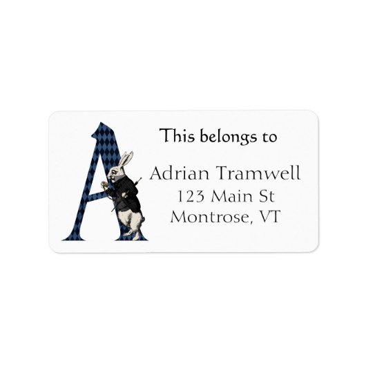 Wonderland White Rabbit Letter A Bookplate Etiket (Voorkant)