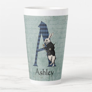 Wonderland White Rabbit Letter A Latte Mok