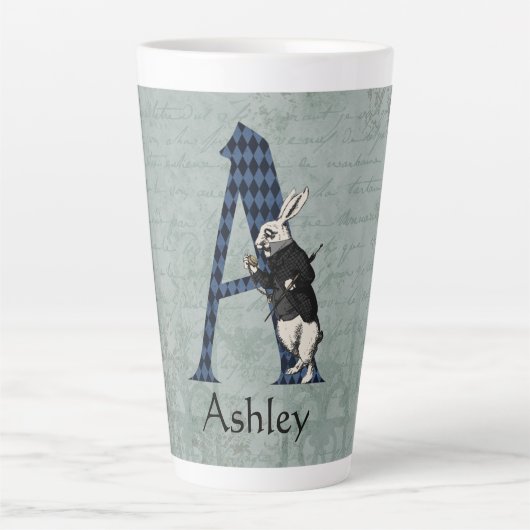 Wonderland White Rabbit Letter A Latte Mok (Voorkant)